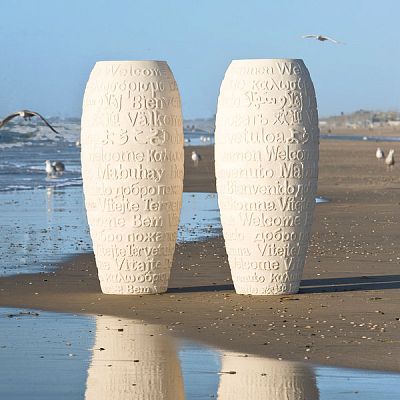 Welcome Round Tall Polystone Outdoor Planter