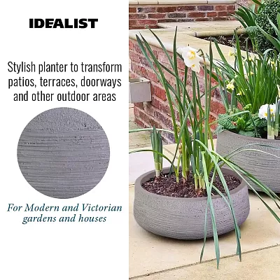 IDEALIST Lite Ribbed Light Concrete Bowl Planter