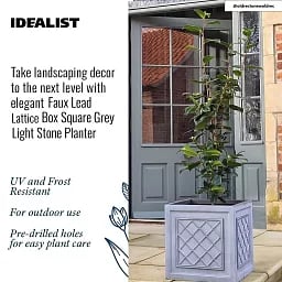 IDEALIST Lite Faux Lead Lattice Planter Light Concrete Square Box