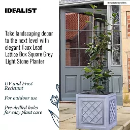 IDEALIST Lite Faux Lead Lattice Planter Light Concrete Square Box