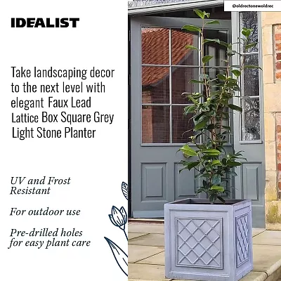 IDEALIST Lite Faux Lead Lattice Planter Light Concrete Square Box