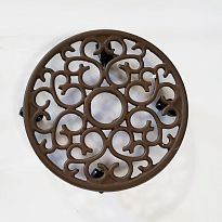 Heavy Weight Cast Iron Scroll Plant Caddy on Wheels, Brown, D30 cm