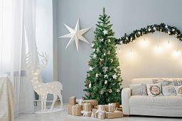 XMMS Edinburgh Artificial Slim Christmas Tree with Tree Skirt & Cotton Gloves Pine Green Needles
