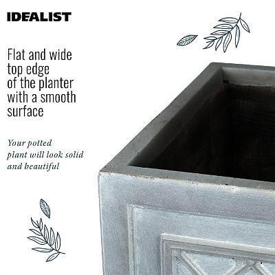IDEALIST Lite Faux Lead Lattice Planter Light Concrete Square Box