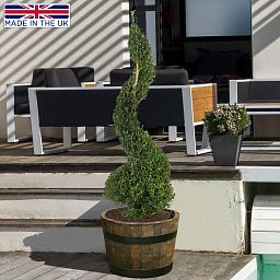 Rustic Upcycled Oak Wood Round Tub Half Barrel Outdoor Planter Made in UK by HORTICO