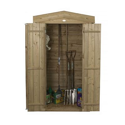 Installed Outdoor Pressure Treated Wooden Overlap Apex Tall Garden Store by Forest Garden