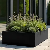 PURE Low Cube 120cm Large Black Grey Fiberglass Square Planter for Out...