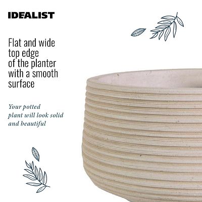 IDEALIST Lite Large Ribbed Light Concrete Bowl Planter