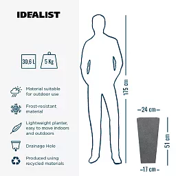 IDEALIST Lite Textured Concrete Effect Tall Tapered Outdoor Planter