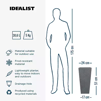 IDEALIST Lite Textured Concrete Effect Tall Tapered Outdoor Planter