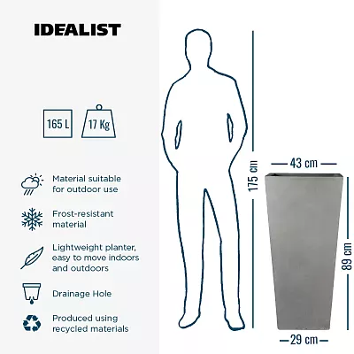 IDEALIST Lite Tall Tapered Contemporary Light Concrete Planter