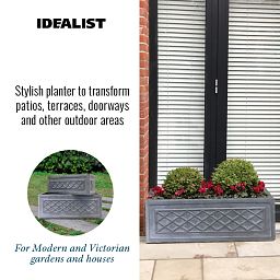 IDEALIST Lite Window Box Faux Lead Lattice Grey Light Stone Planter
