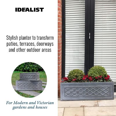 IDEALIST Lite Window Box Faux Lead Lattice Grey Light Stone Planter