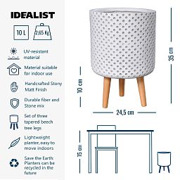 IDEALIST Lite Dotted Style Planter on Legs, Round Plant Pot Indoor