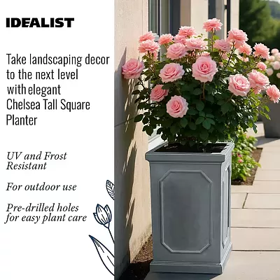 IDEALIST Lite Faux Lead Chelsea Light Concrete Tall Square Planter