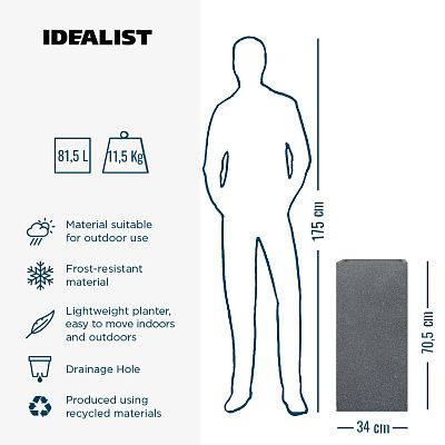 IDEALIST Lite Textured Concrete Effect Tall Square Outdoor Planter