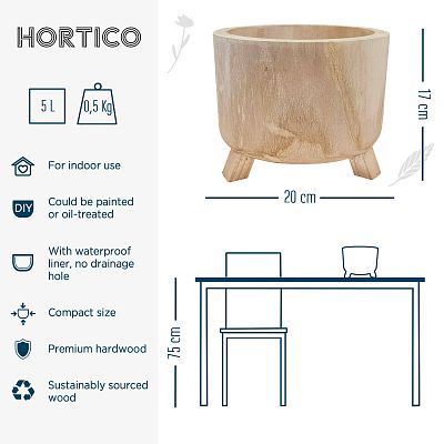 HORTICO GROWER Wooden House Planter with Legs, Indoor Plant Pot Stand with Waterproof Liner