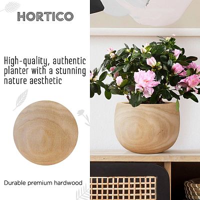 HORTICO ECO Wooden House Planter Round Indoor Plant Pot for House Plants with Waterproof Liner