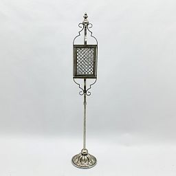 Cube Metal Ornament Silver Garden Lantern on Foot