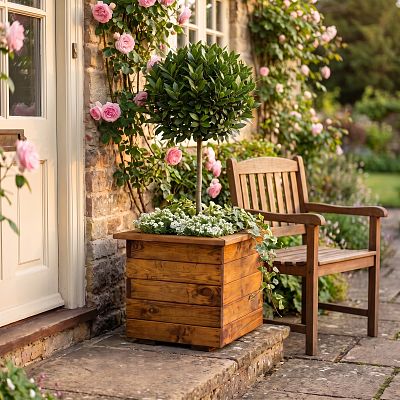 Rustic Scandinavian Redwood Square Outdoor Planter Made in UK by HORTICO