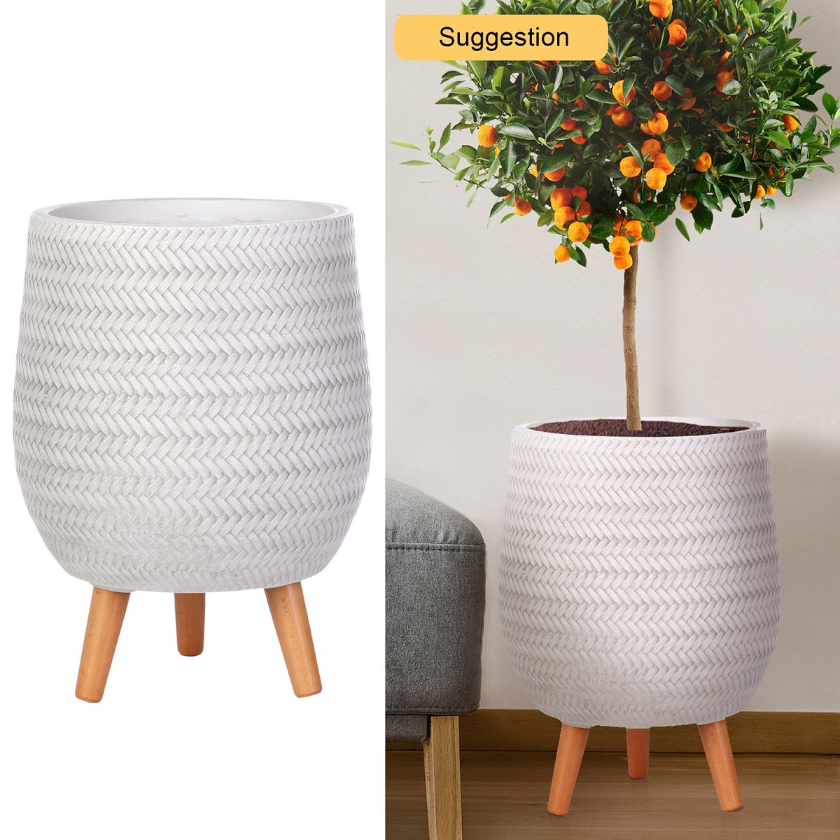 Plaited Style Egg Planter on Legs, Round Pot Plant Stand Indoor by Idealist Lite
