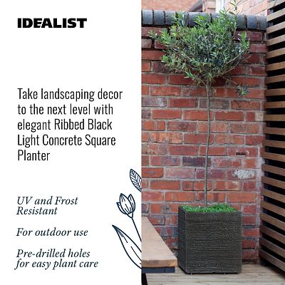 Ribbed Light Concrete Square Planter by Idealist Lite