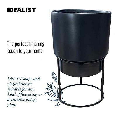 Set of two IDEALIST Lite Smooth Style Round Indoor Planters on Metal Stand