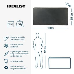 IDEALIST Lite Contemporary Light Concrete High Trough Planter