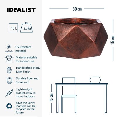 IDEALIST Lite Faceted Effect Bronze Bowl Planter Indoor Plant Pot