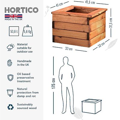Rustic Scandinavian Redwood Square Outdoor Planter Made in UK by HORTICO