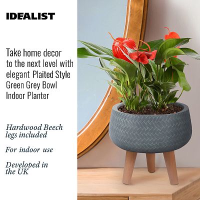 IDEALIST Lite Plaited Style Bowl Planter on Legs, Round Pot Plant Stand Indoor