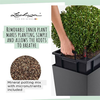 LECHUZA CUBICO ALTO Square Tall Poly Resin Self-watering Planter
