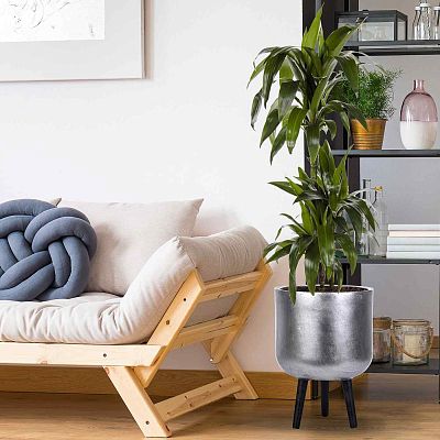 IDEALIST Lite Concrete Effect Round Planter on Legs, Round Pot Plant Stand Indoor