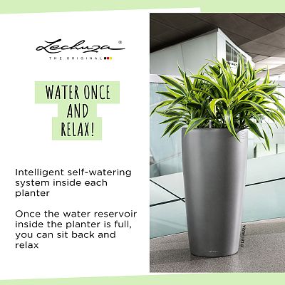 LECHUZA Rondo Round Tall Poly Resin Self-watering Planter