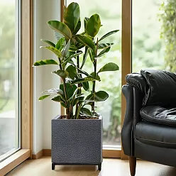 IDEALIST Lite Hammered Stone Style Square Indoor Planter on Metal Stand