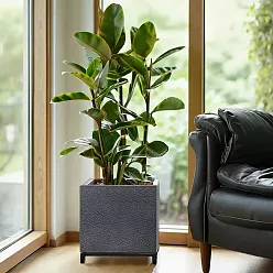 IDEALIST Lite Hammered Stone Style Square Indoor Planter on Metal Stand