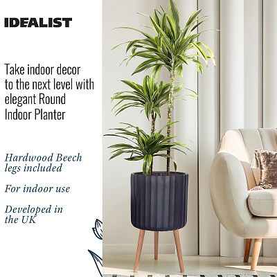 IDEALIST Lite Modern Ribbed Cylinder Planter on Legs, Round Pot Plant Stand Indoor