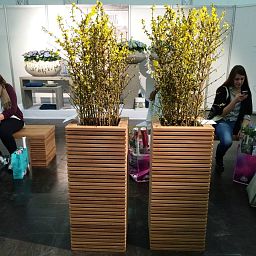 Modulo Pedestal Natural Teak Square Tall Polystone Indoor Planter