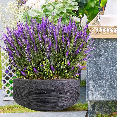 IDEALIST Lite Ribbed Light Concrete Bowl Planter