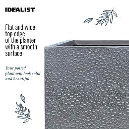IDEALIST Lite Hammered Stone Style Square Indoor Planter on Metal Stand