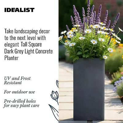IDEALIST Lite Tall Square Contemporary Light Concrete Planter Set