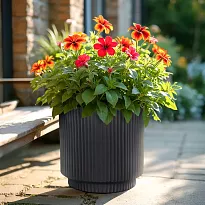 IDEALIST Lite Vertical Ribbed Black Cylinder Outdoor Planter D37 H37 c...