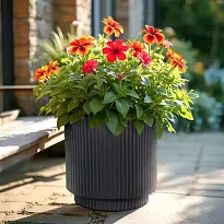 IDEALIST Lite Vertical Ribbed Black Cylinder Outdoor Planter D37 H37 c...