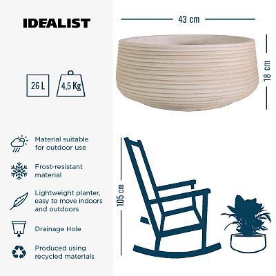 IDEALIST Lite Large Ribbed Light Concrete Bowl Planter