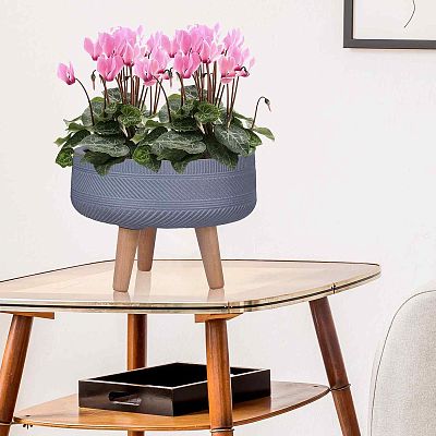 IDEALIST Lite Striped Tray Round Planter on Legs, Round Pot Plant Stand Indoor