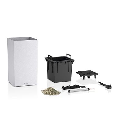 LECHUZA CANTO Stone High LED Square Tall Poly Resin Self-watering Planter