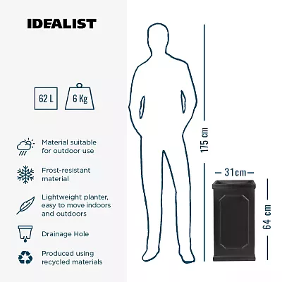 IDEALIST Lite Faux Lead Chelsea Light Concrete Tall Square Planter