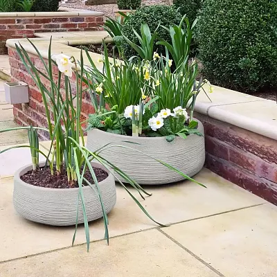 IDEALIST Lite Ribbed Light Concrete Bowl Planter