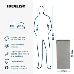 IDEALIST Lite Tall Square Contemporary Light Concrete Planter