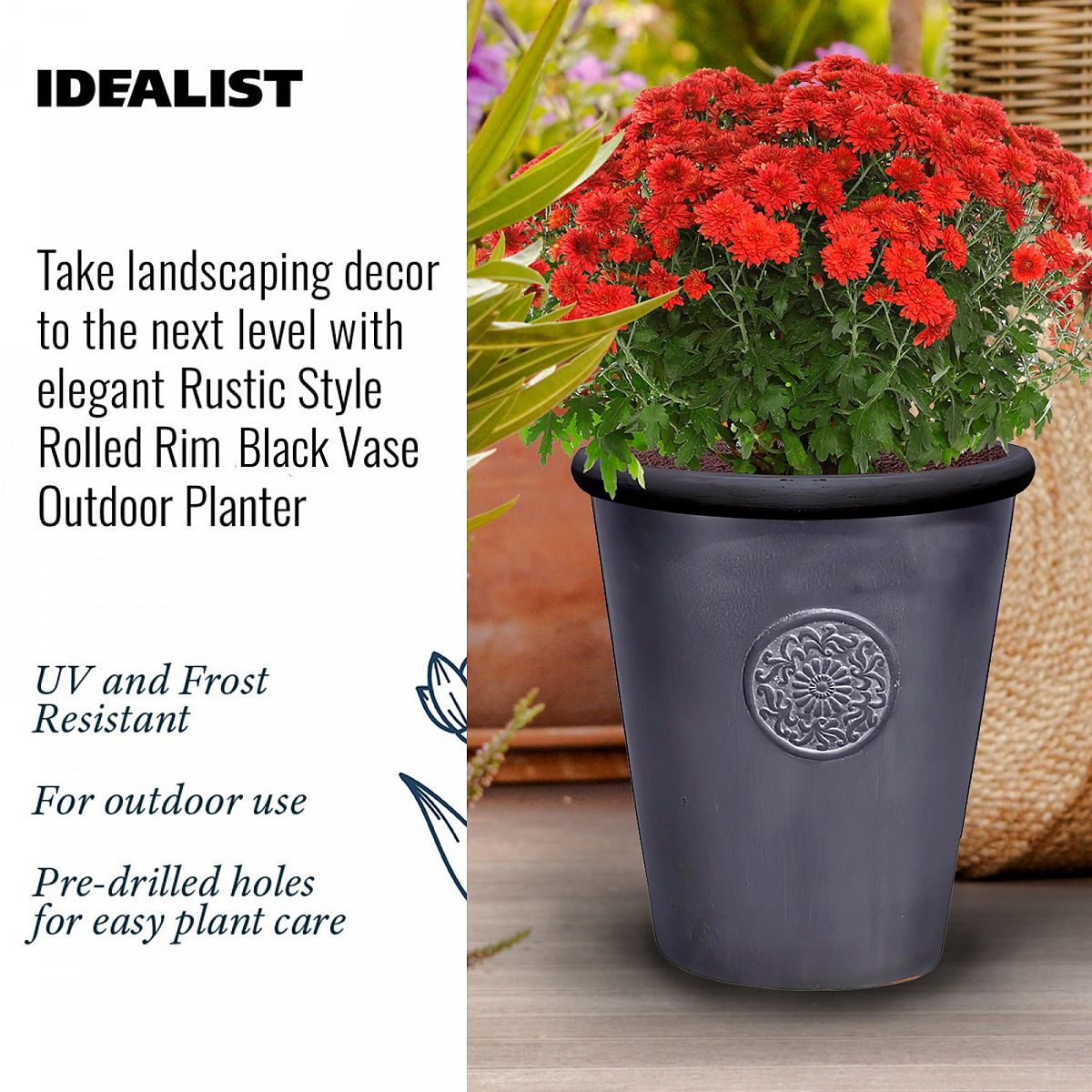 IDEALIST Lite Rustic Style Rolled Rim Vase Outdoor Planter